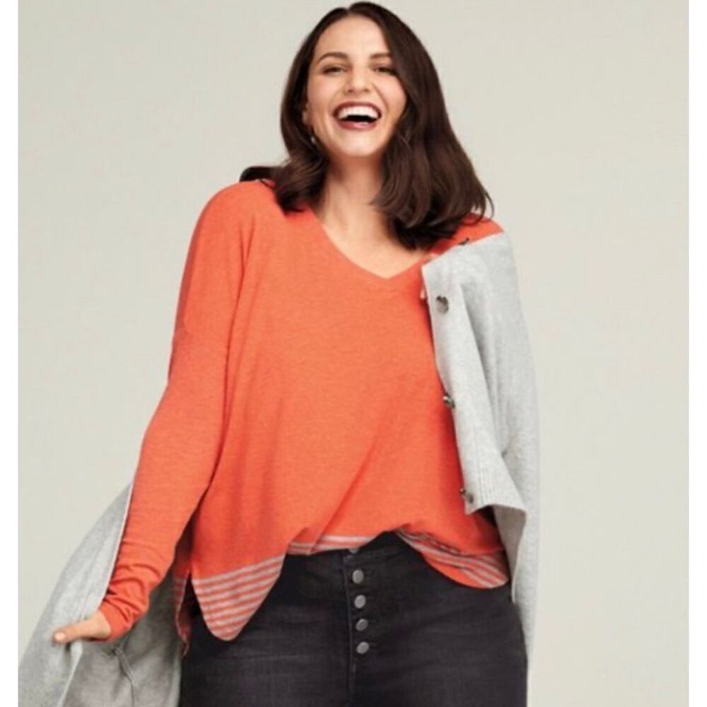 Cabi Split Hem Orange & Grey Hangout Oversize Cozy Tee Size Small #4190
